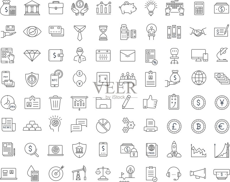 金融扁平线条图标集图标素材