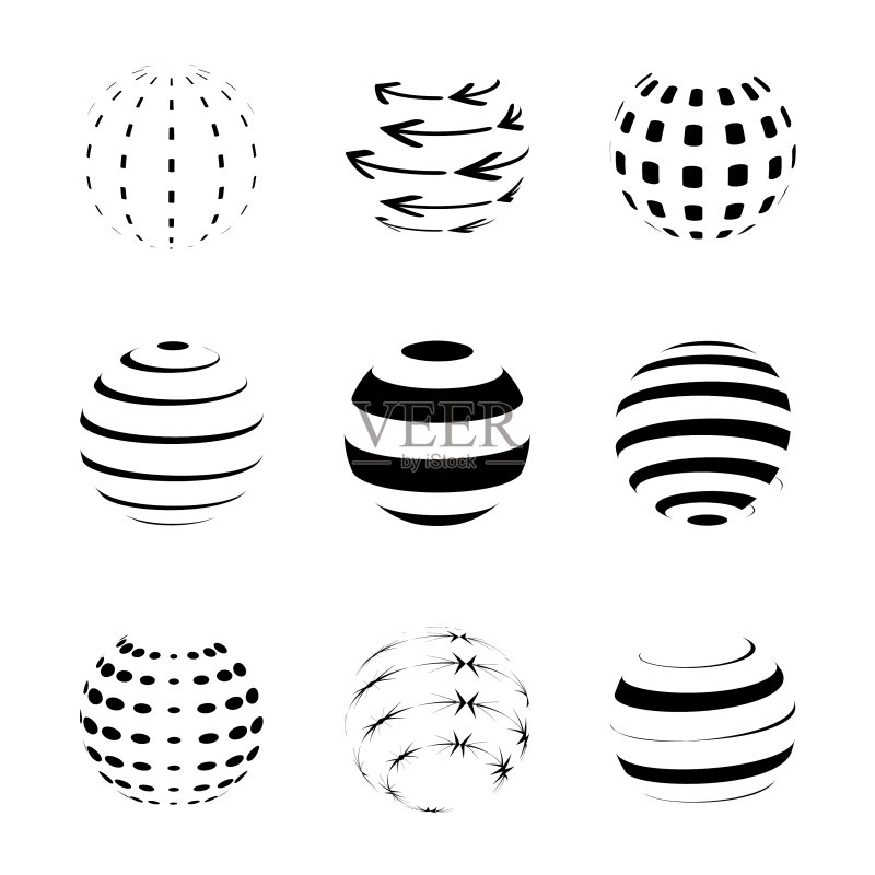 黑白球体logo合集,白色背景图标素材