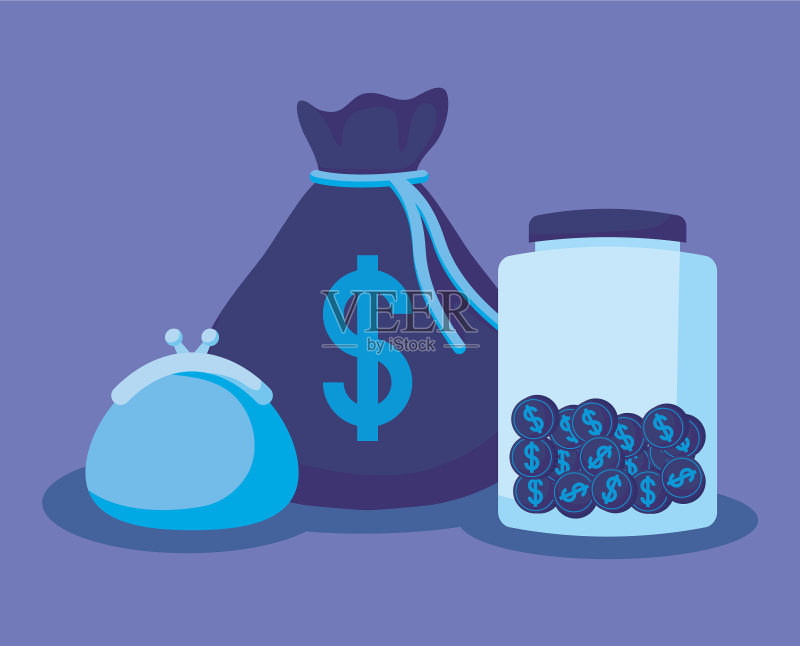 带有经济金融图标的钱袋图标素材