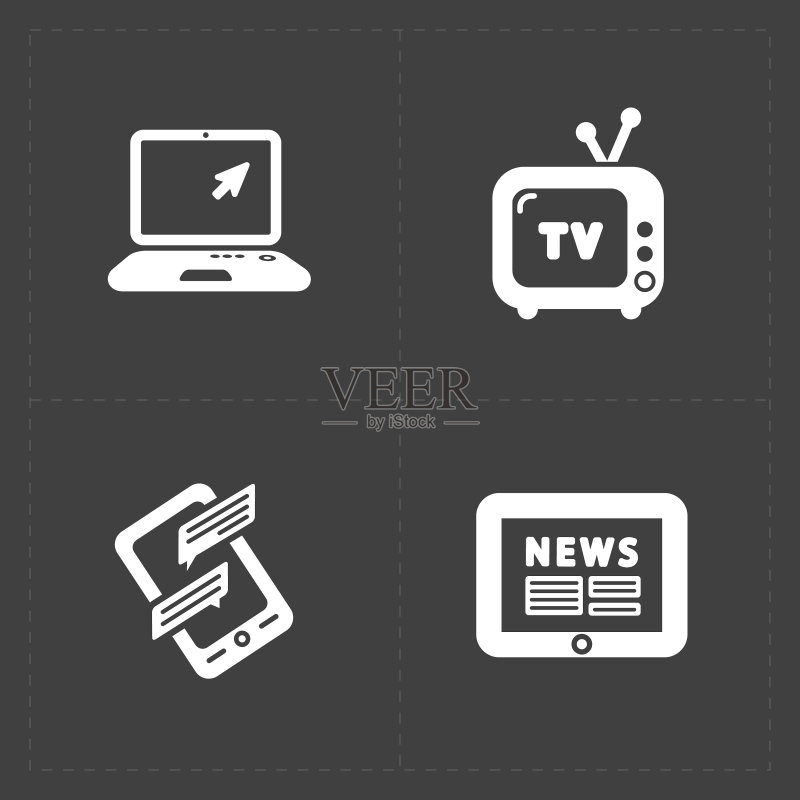 深色背景上的现代扁平社交图标集图标素材