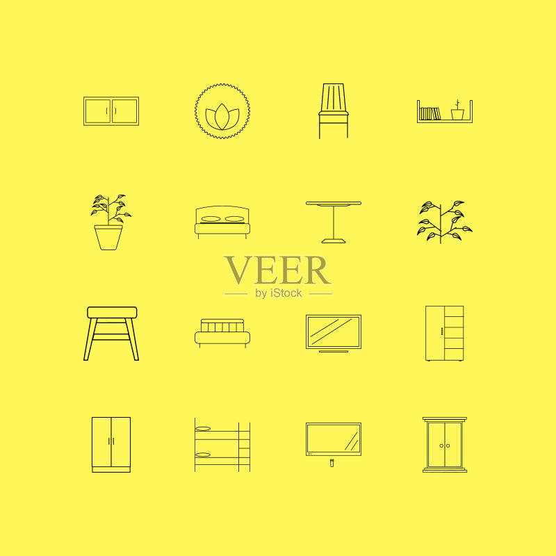 家具线性图标设置简单的轮廓图标图标素材