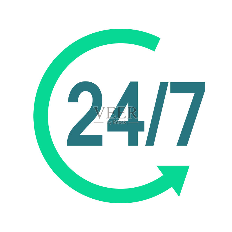 扁平风格的24小时7天每周图标图标素材