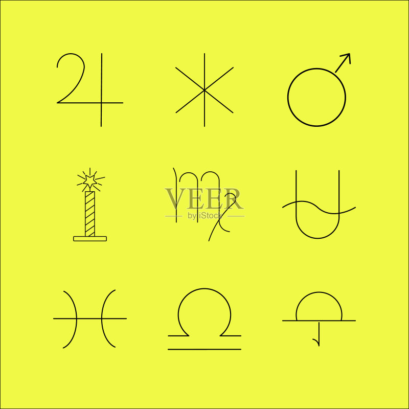 占星学线性图标集图标素材
