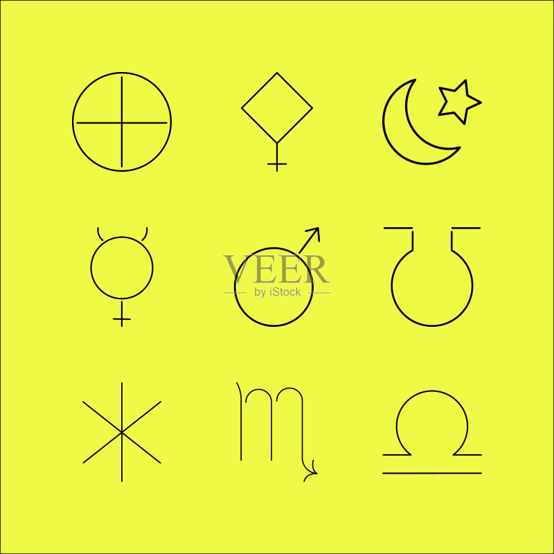 占星学线性图标集图标素材