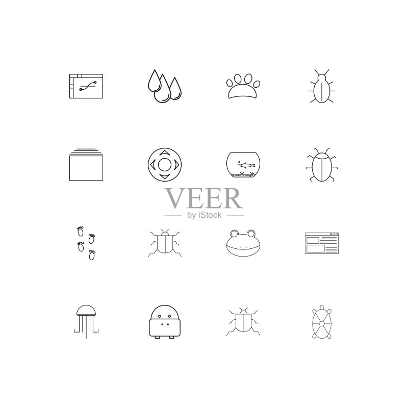 动物线形瘦削的图标设置轮廓简单图标素材