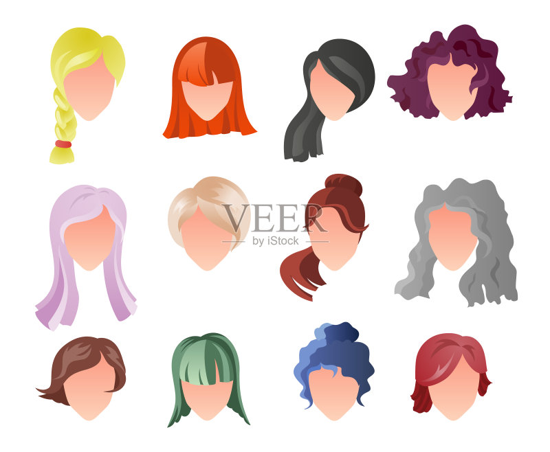 女性发型轮廓合集图标素材