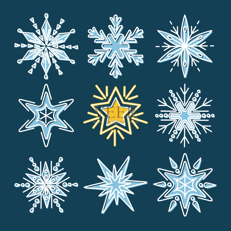 细线风格雪花合集图标素材