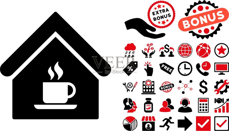带有奖励的咖啡厅房屋扁平图标图标素材