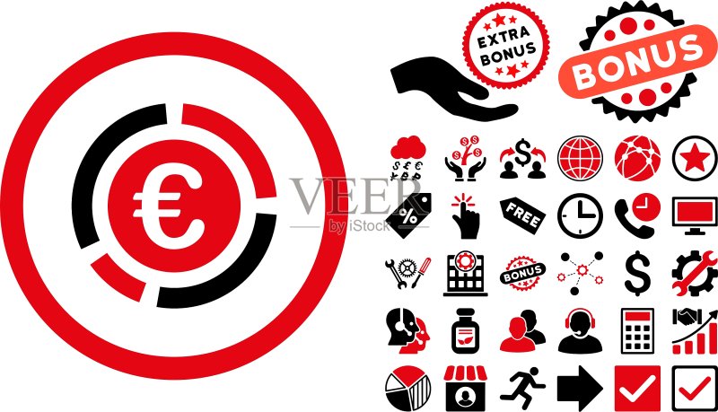 欧元金融图解扁平图标及赠品图标素材