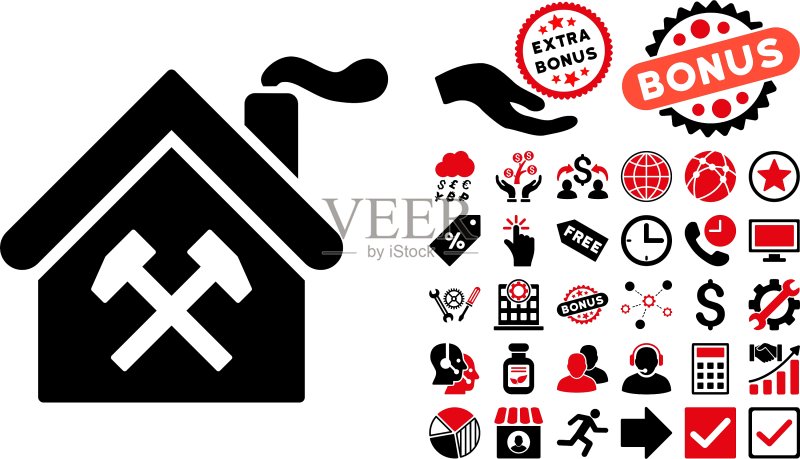 带赠品的锻造建筑扁平图标图标素材