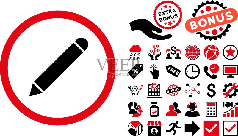 铅笔扁平图标,含赠品图标素材