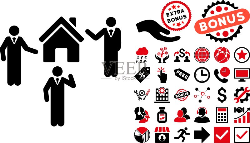 房地产讨论人物扁平图标及赠品图标素材
