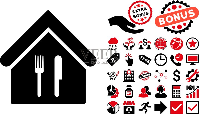 餐厅扁平风格图标及赠品图标素材