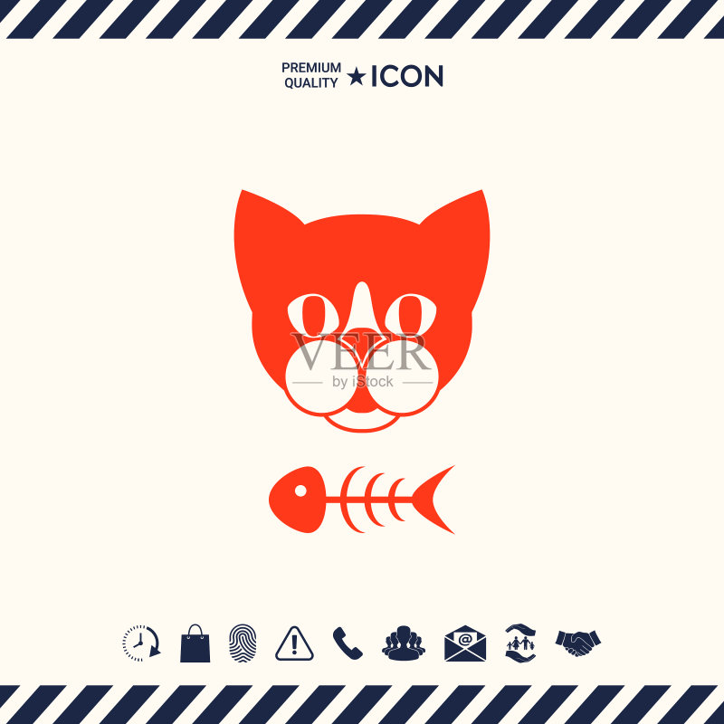 带有鱼骨骼的猫图标标志符号图标素材
