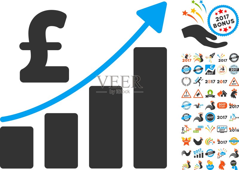 带有2017年份的英镑金融条形图图标图标素材
