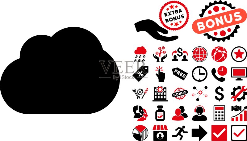 云扁平图标与奖励图标素材
