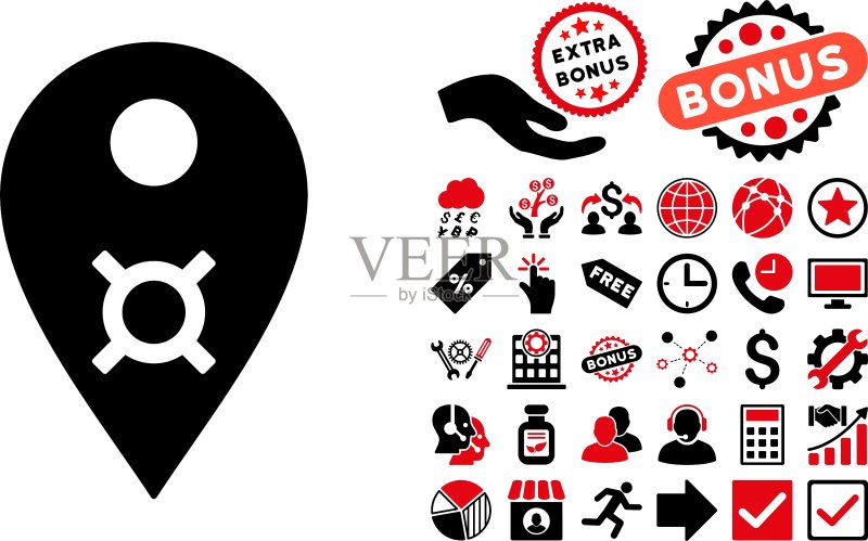 货币地图标记扁平图标,含赠品图标素材