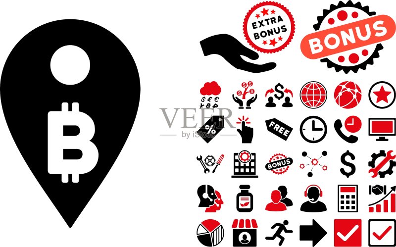 带奖励的比特币地图标记扁平图标图标素材