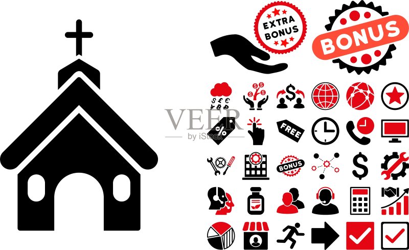 教堂扁平图标与赠品图标素材