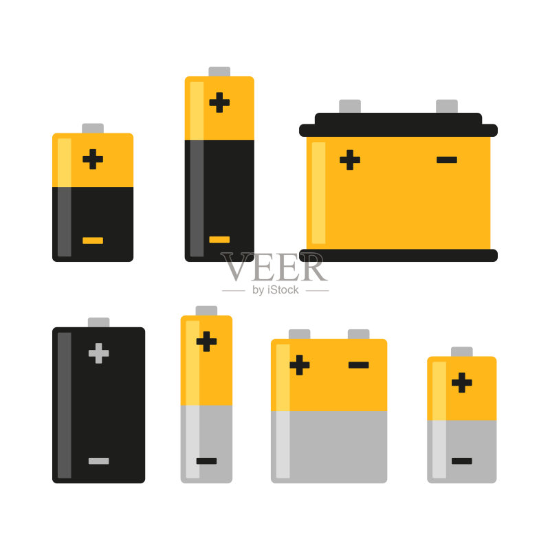 白色背景上的碱性电池图标组图标素材
