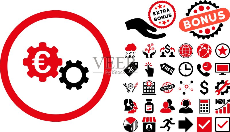 欧元机械扁平风格图标及赠品图标素材