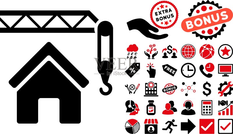 房屋建造扁平图标(含赠品)图标素材