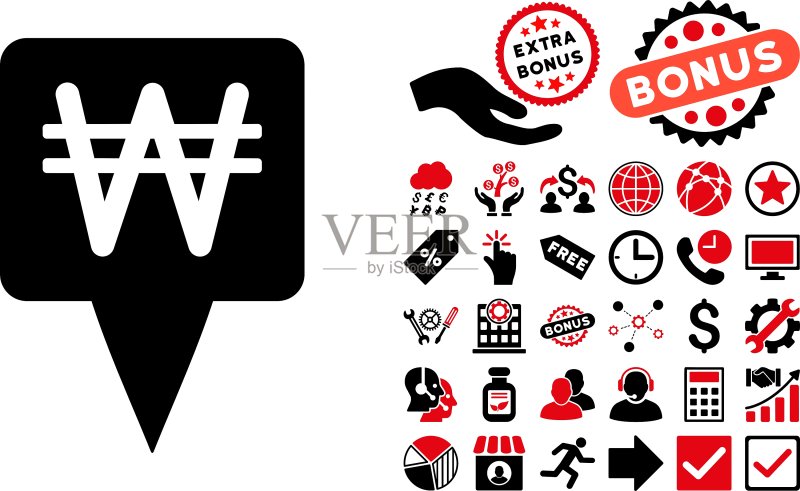 韩元地图指针扁平图标图标素材