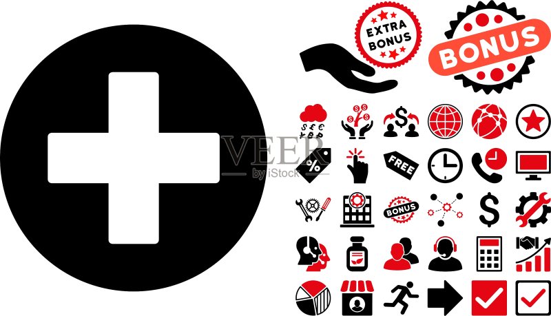加号扁平图标及赠品图标素材