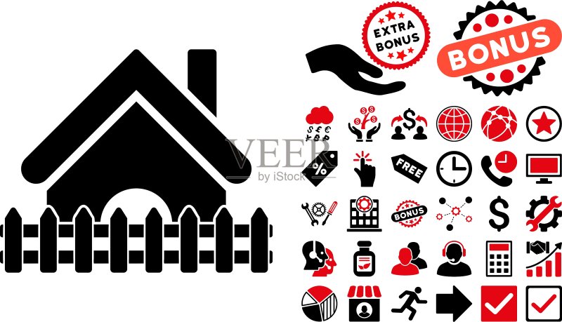 带奖励的房屋栅栏扁平图标图标素材