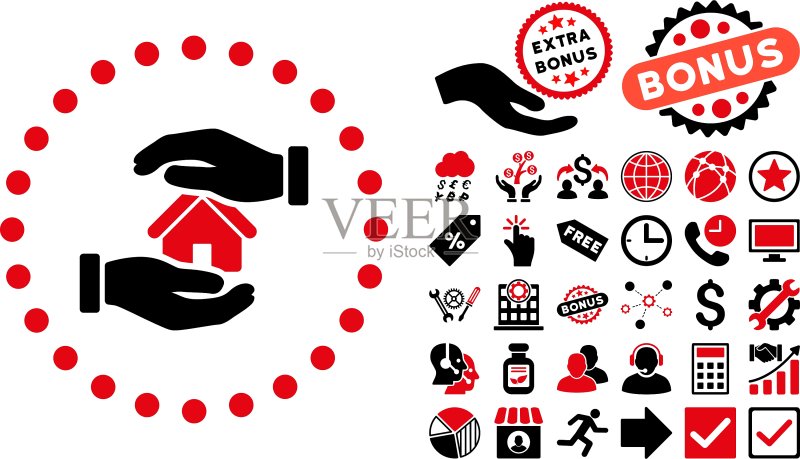 房地产保险扁平图标,带赠品图标素材