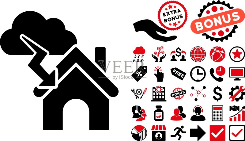 风暴建筑扁平风格图标,含赠品图标素材