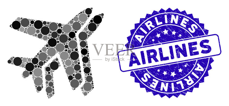 带有Grunge航空公司印章的航空公司图标拼贴图标素材