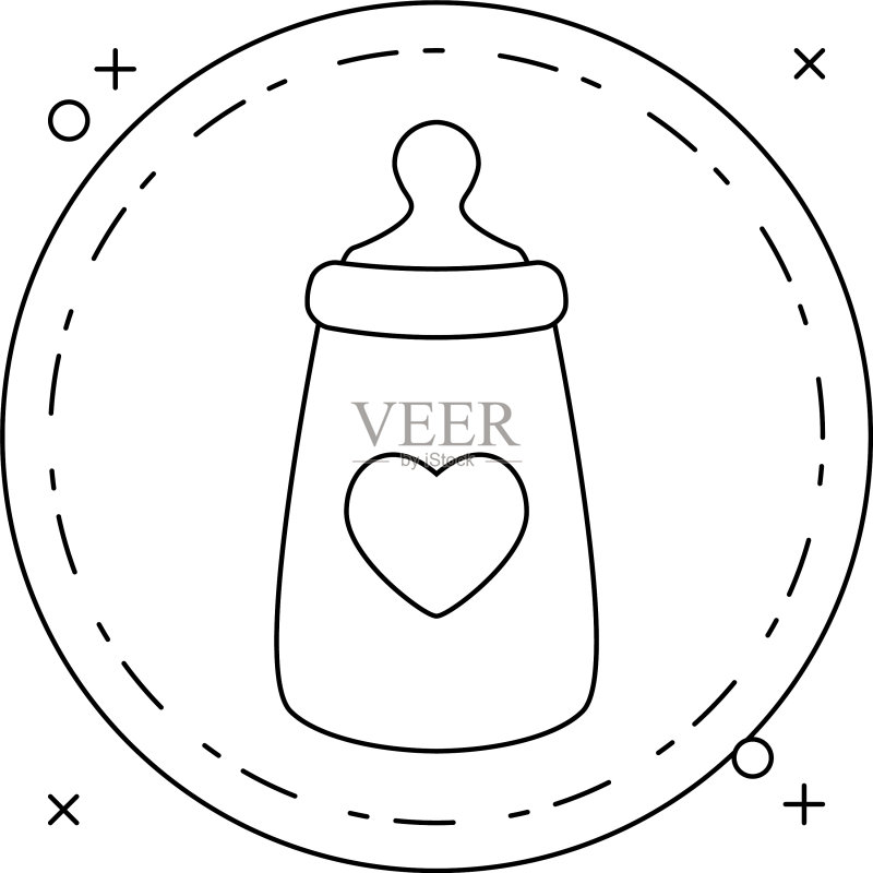 奶瓶圆形框架爱心图标素材