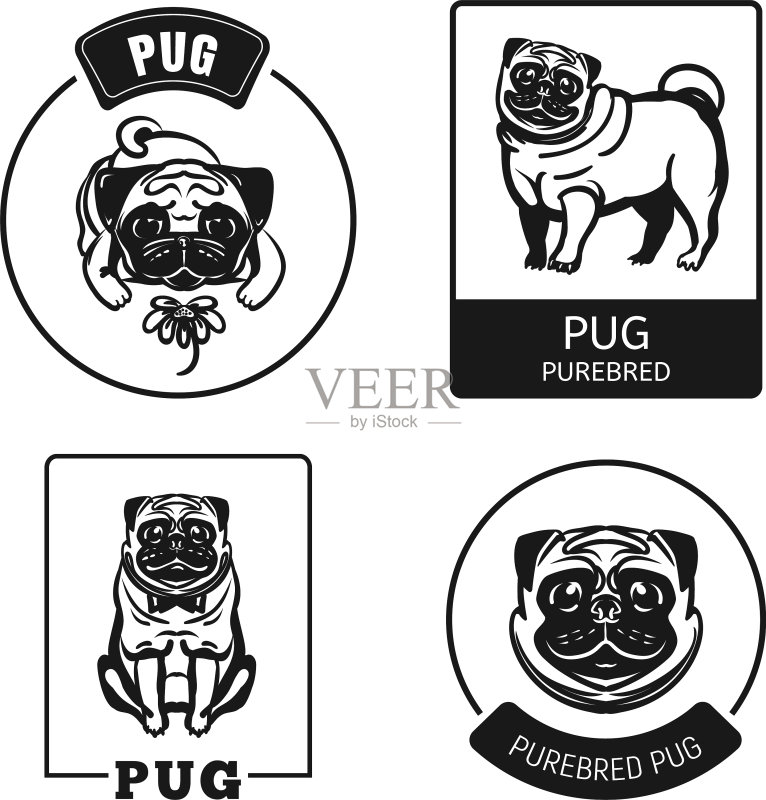 简约风格的巴哥犬图标合集图标素材