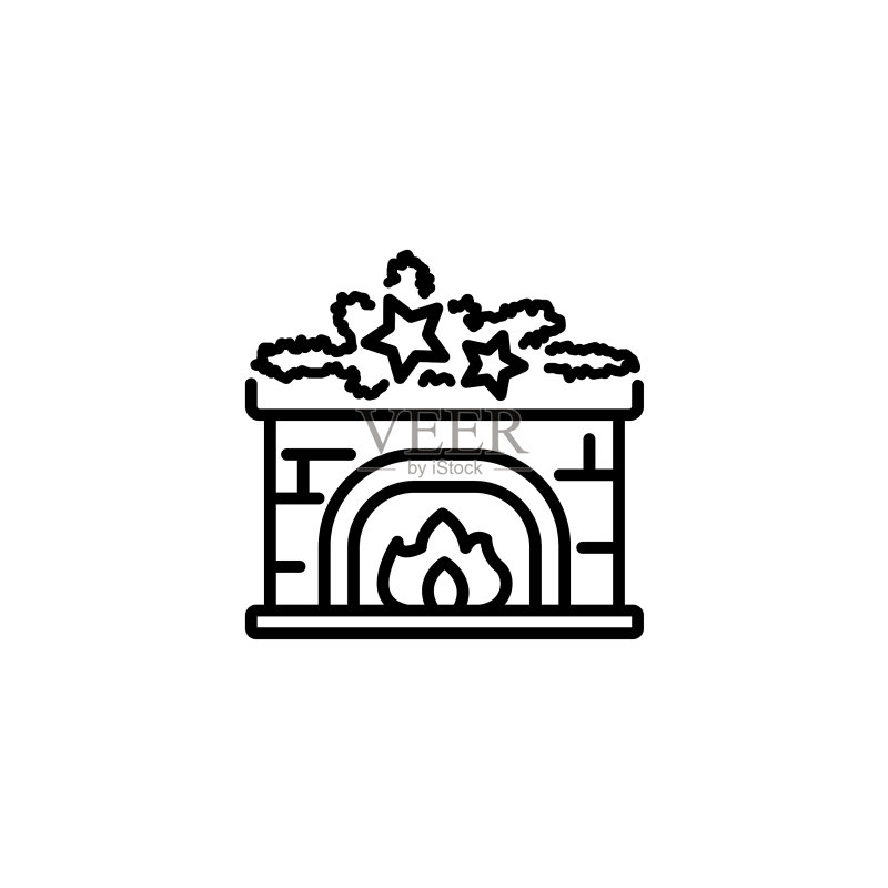 壁炉圣诞装饰Web线性图标图标素材