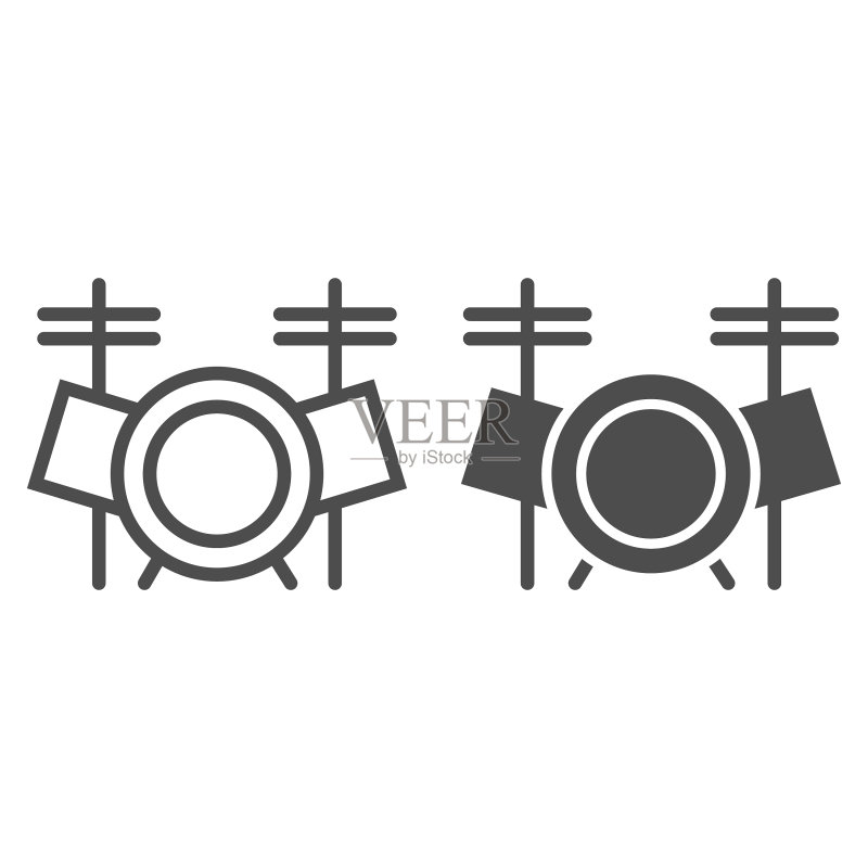 架子鼓线性及glyph图标,音乐和乐器图标素材