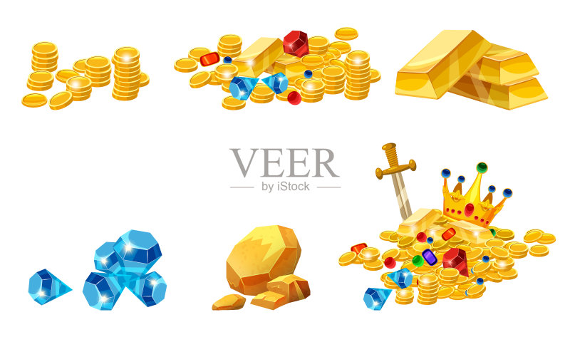 宝藏金币岩石金块酒吧设置图标素材