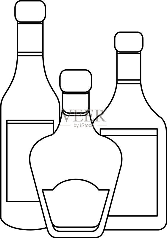 黑白酒精饮料瓶集合图标素材