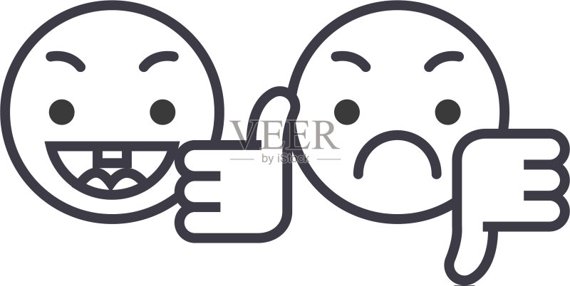 可编辑的点赞和踩表情符号概念图标素材