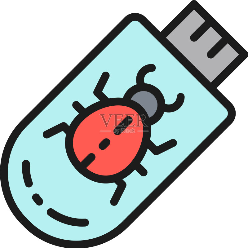 U盘木马病毒扁平彩色线条图标素材