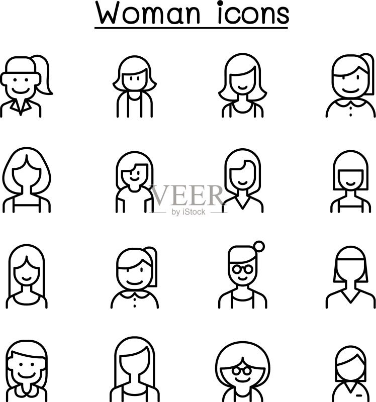 女人女孩女士女性妈妈图标细线集合图标素材