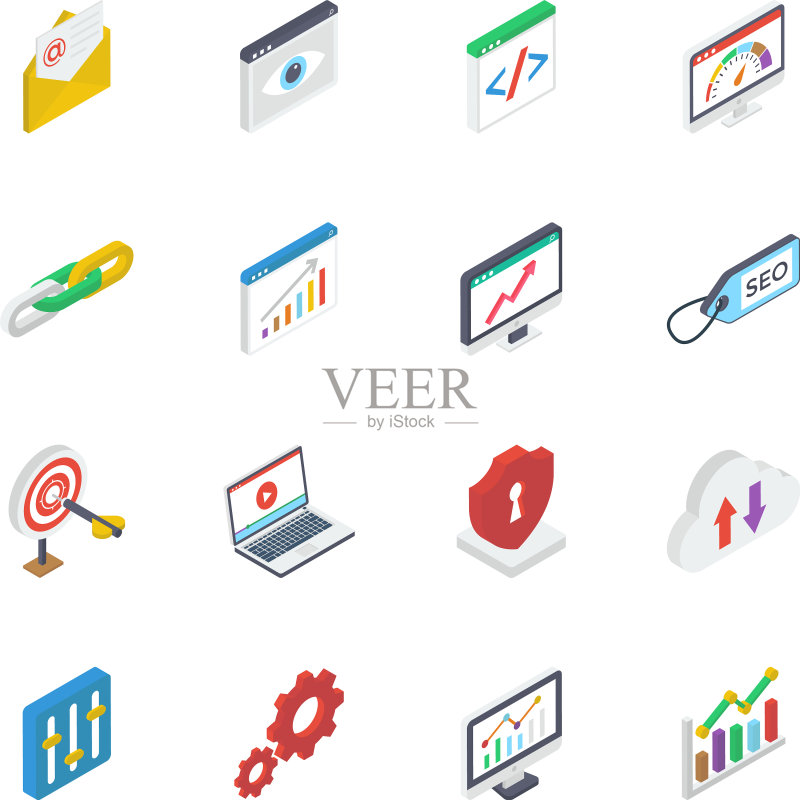 白色背景上的SEO 2.5D素材包图标素材