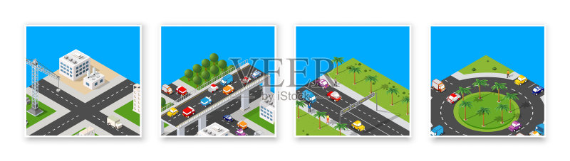2.5D 3D模块街区组件图标素材