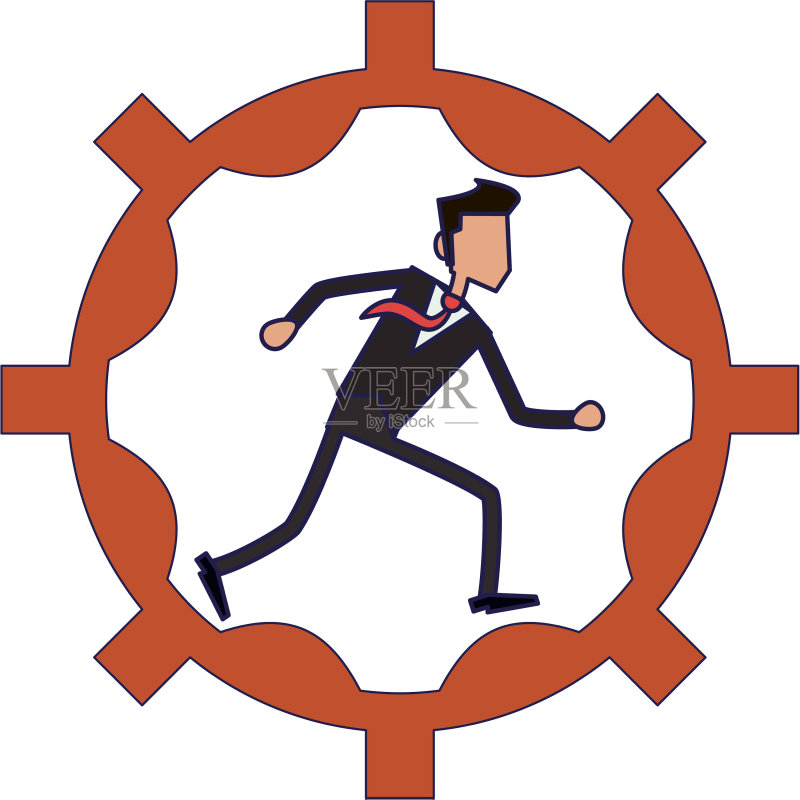 蓝色齿轮线中的奔跑商人图标素材