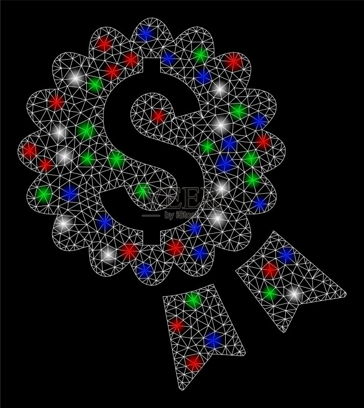 带有闪光的明亮网格网络银行奖励印章图标素材