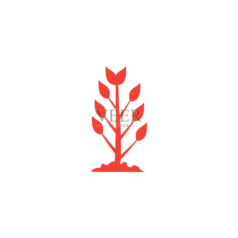 白色背景上的红色植物图标(扁平风格)图标素材