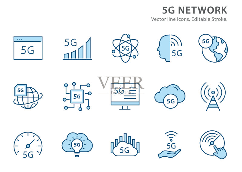 5G网络扁平线条图标集图标素材