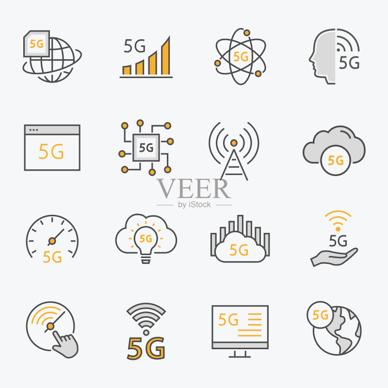 5G网络扁平线条图标集图标素材