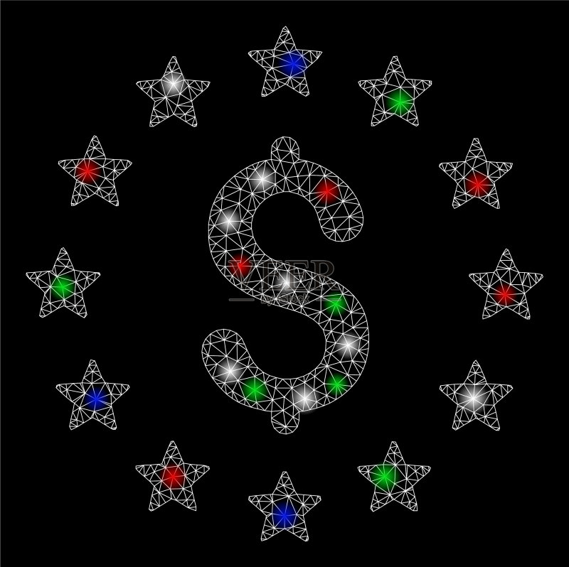带有光斑的明亮2.5D网格美元星星图标素材
