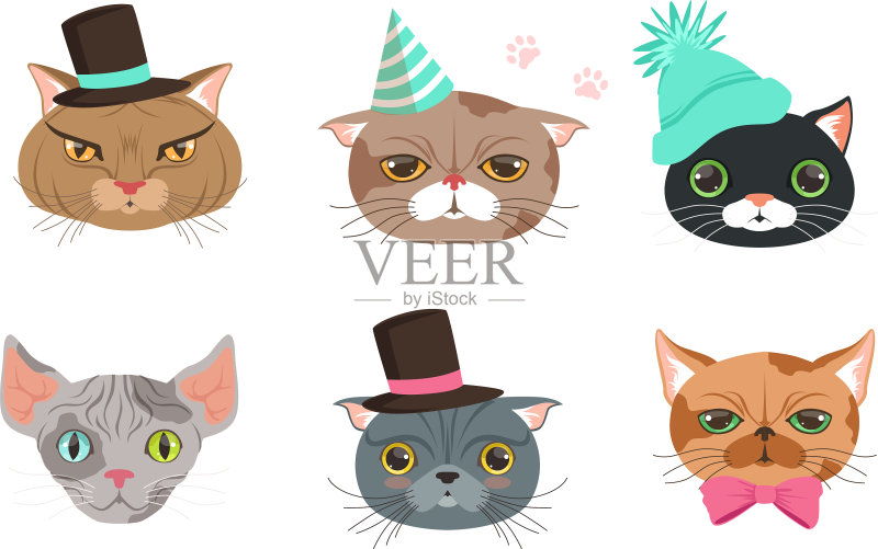 可爱的卡通猫口吻动物头像图标素材